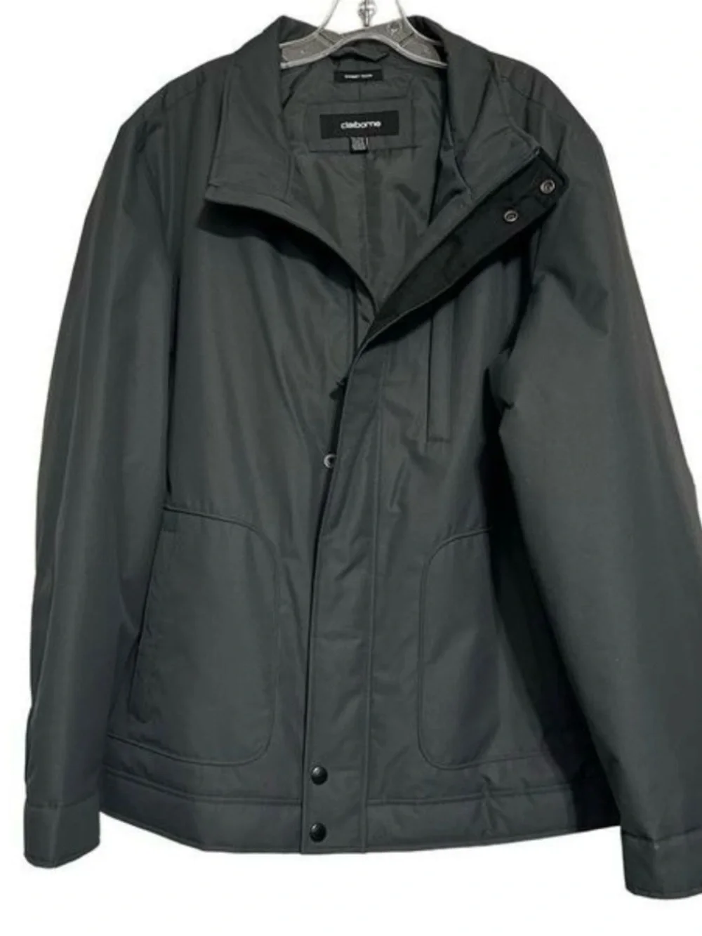 Claiborne Dobby Tech Jacket Men's XXL Dark Gray Insulated Zip & Snap Outerwear